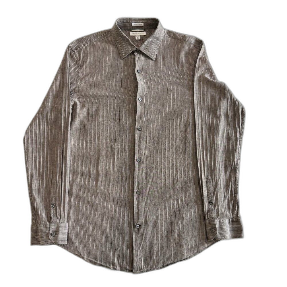 Banana Republic Mens XL Brown Slim Fit Italian Linen Long Sleeve Shirt Good